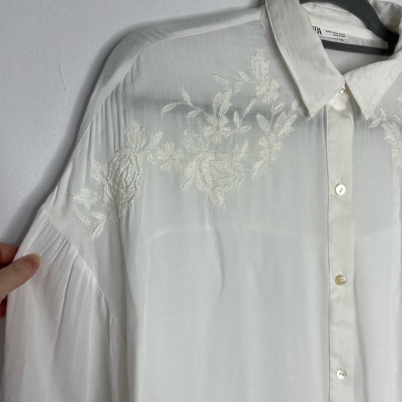 Zara lace embroidery semi sheer boho oversized blouse - Picture 2 of 10